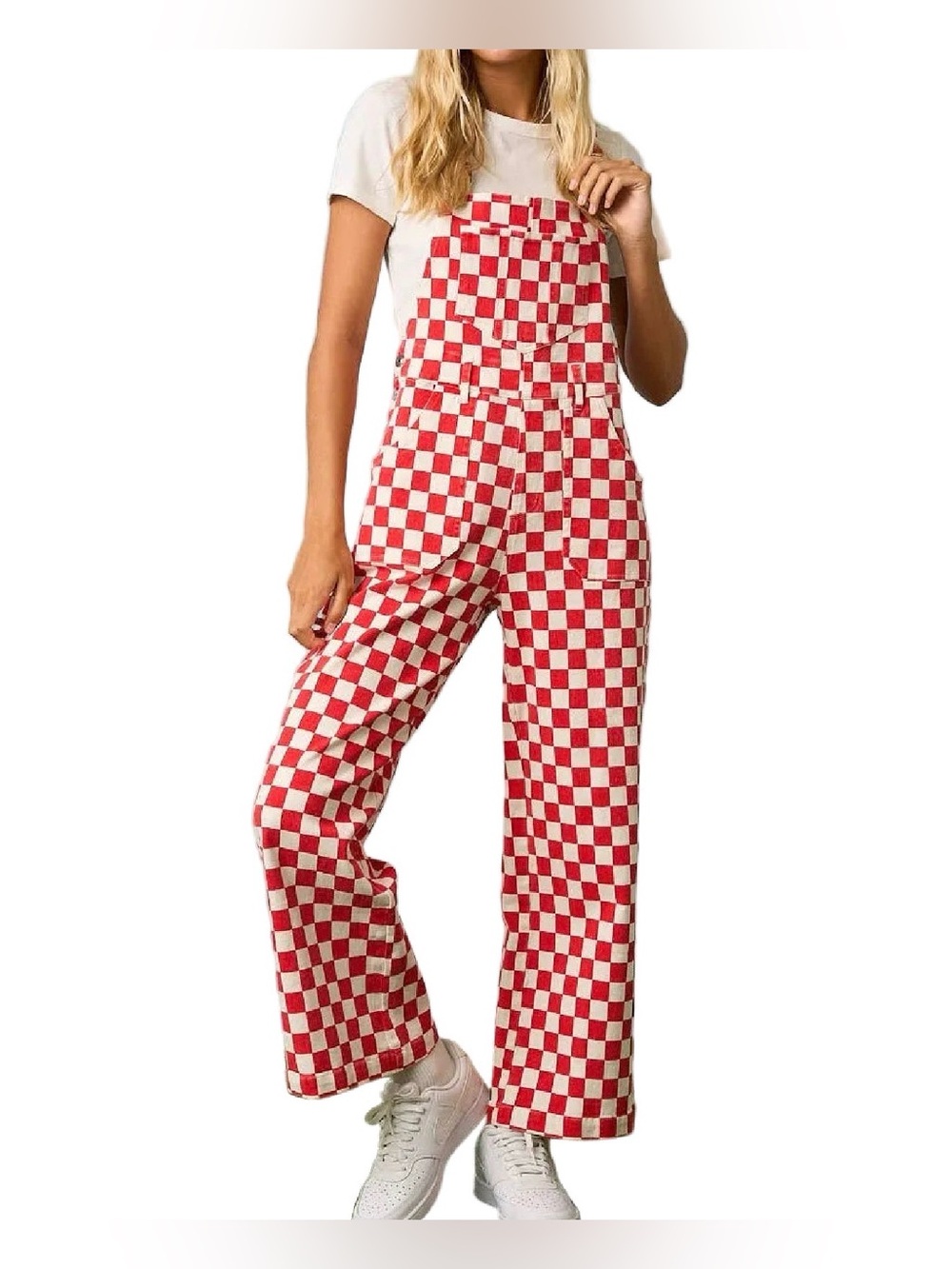 mittoshop Red and White Checkerboard Overalls Jumpsuit